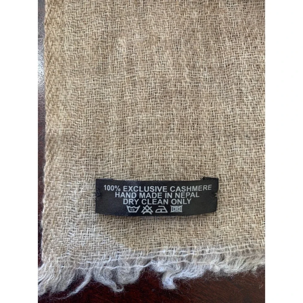 Handmade in Nepal 100% Exclusive Cashmere Scarf Wrap Tan Beige Fringed